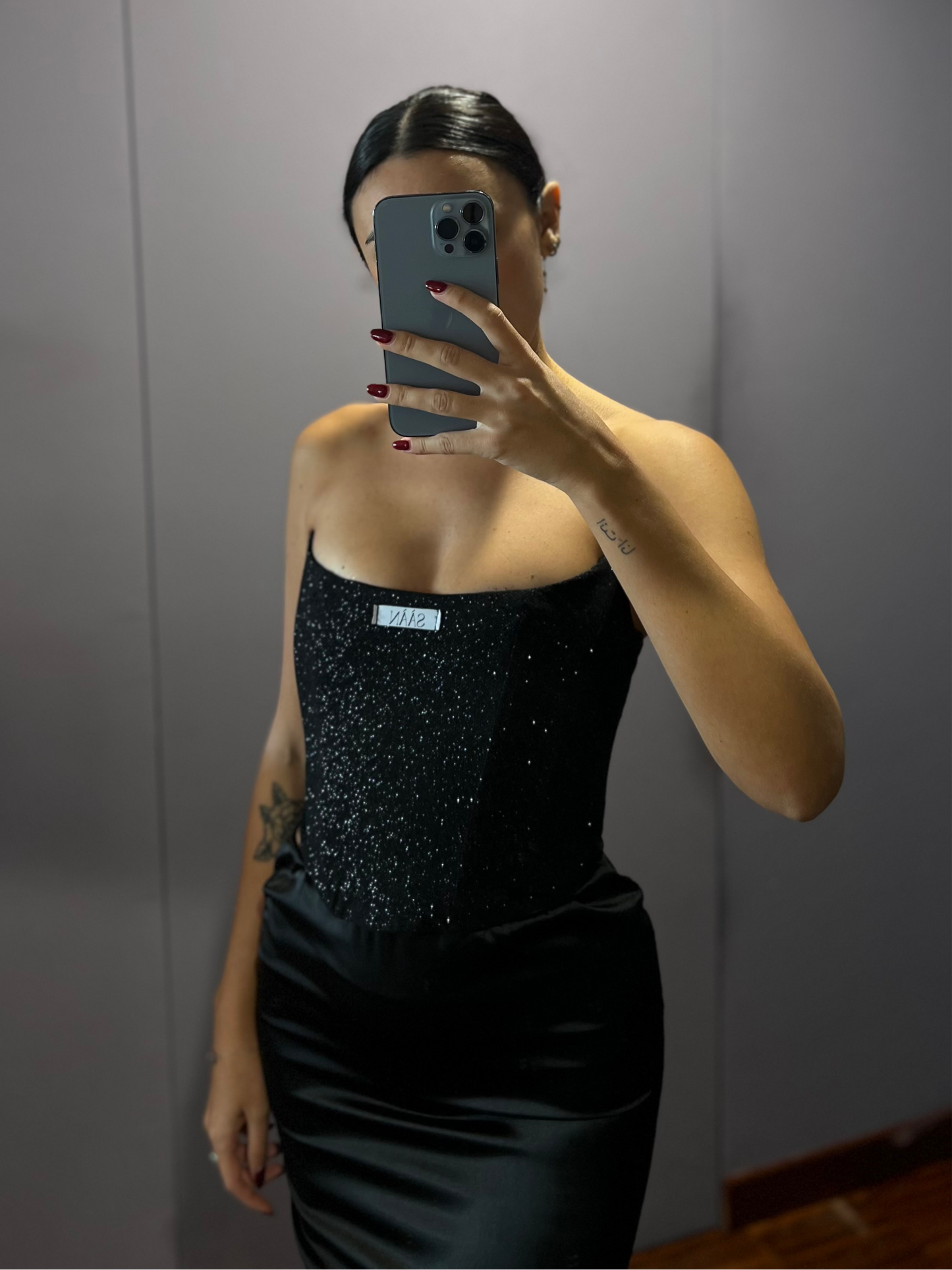 CORSETTO GINEVRA SHINE NERO